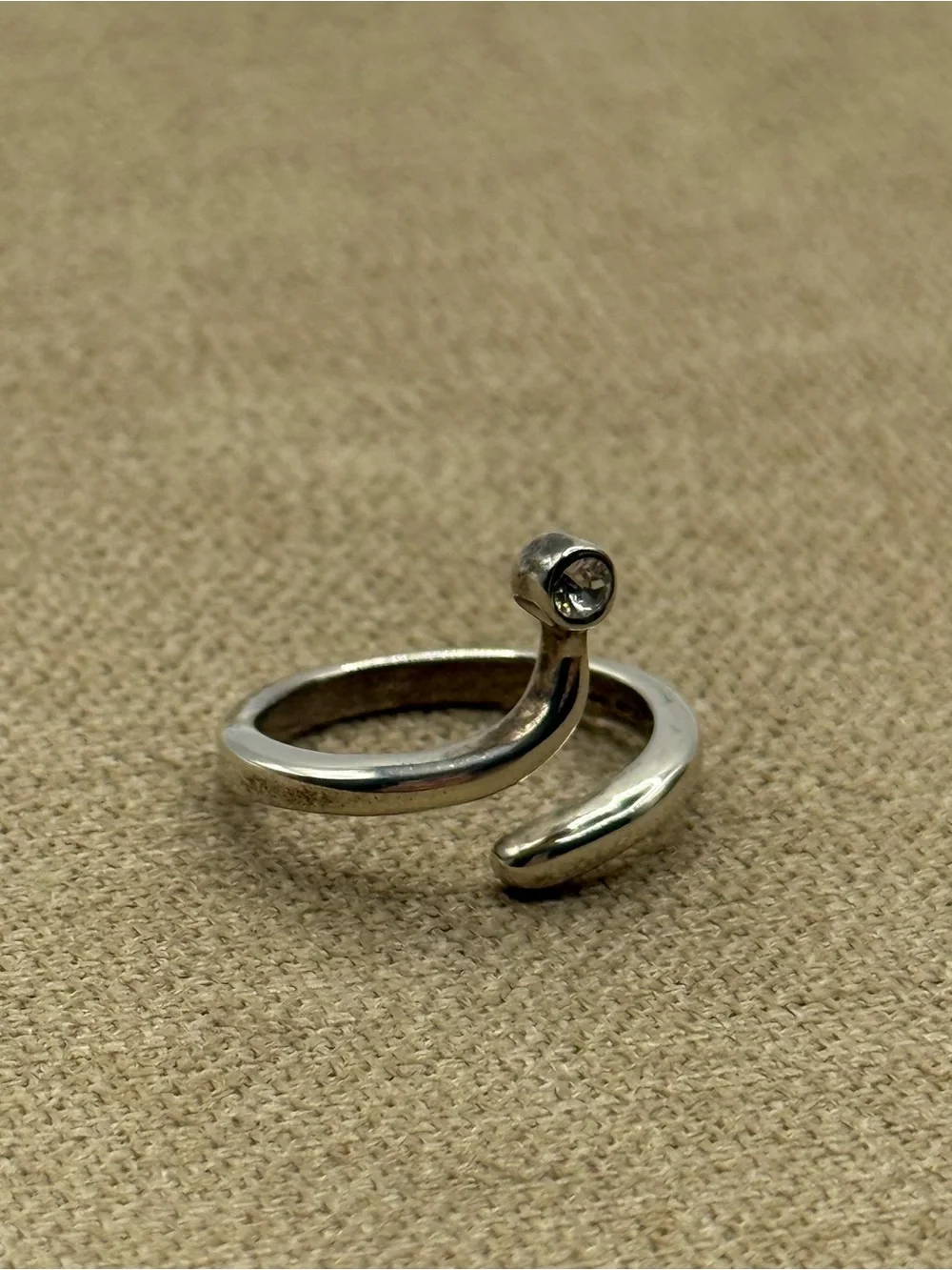 Silver Open Band Ring with Single Clear Stone - Women Jewelry